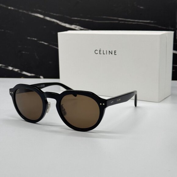 NEW CL40208U 01E CELINE SHINY BLACK/BROWN MEN CELINE SUNGLASSES - Picture 1 of 9